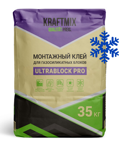 Монтажный клей для газопенобетонных блоков Ultrablock Pro зимний, 35 кг, Крафтмикс